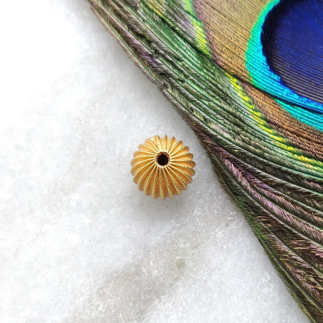 18k Solid Yellow Gold Corrugated Spacer Beads 10mm - Kanika Creations