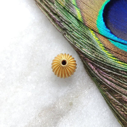 18k Solid Yellow Gold Corrugated Spacer Beads 10mm - Kanika Creations