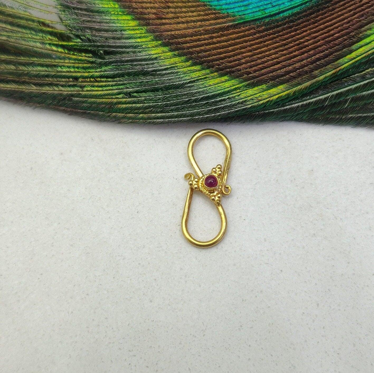 18K Yellow Gold Stone Studded S Clasp Lock Findings 18mm - Kanika Creations