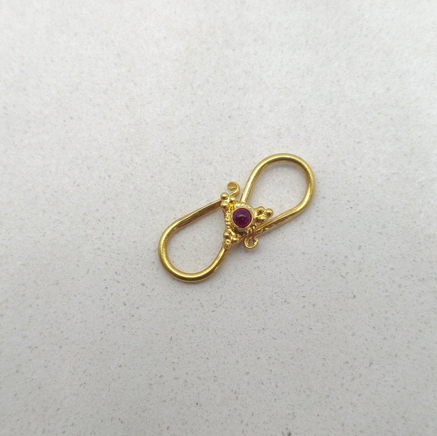 18K Yellow Gold Stone Studded S Clasp Lock Findings 18mm - Kanika Creations