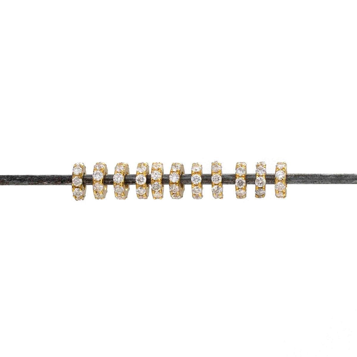 4MM 14k Yellow Gold Pave Diamond Wheel Spacer Beads - Kanika Creations