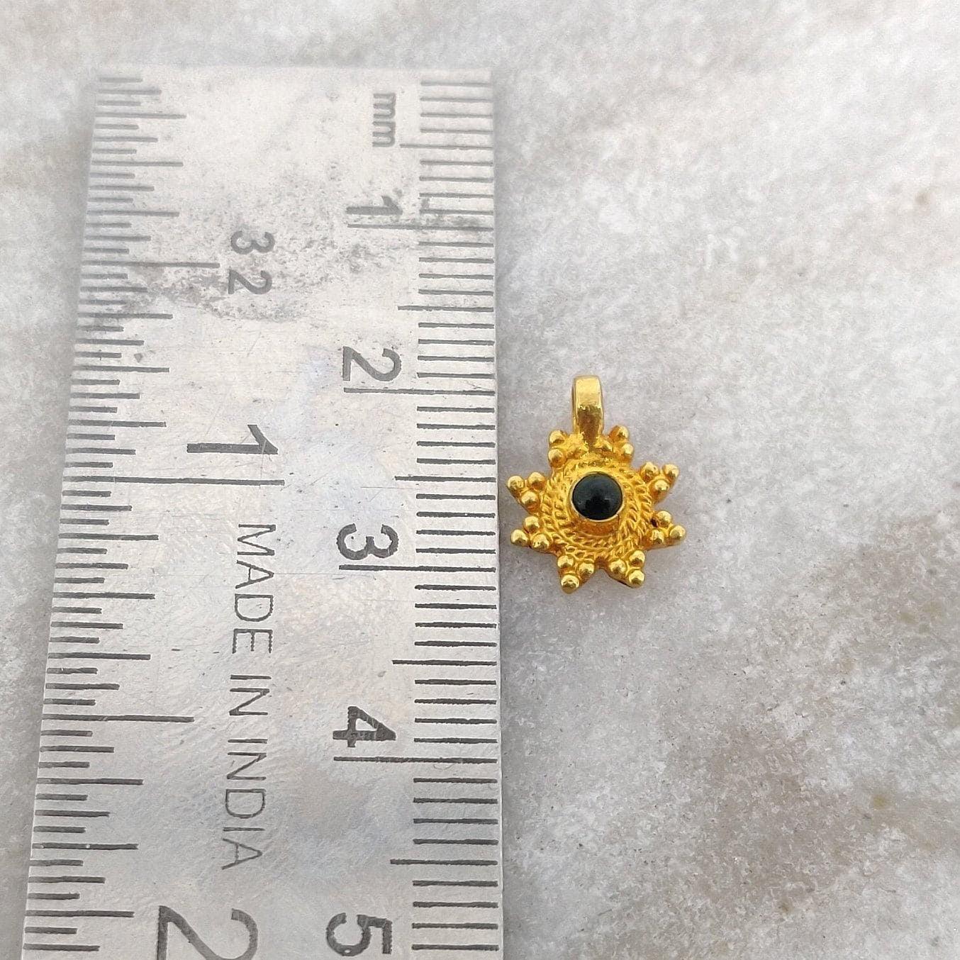 18k Yellow Gold Sun Charm Stone Pendant 11mm - Kanika Creations