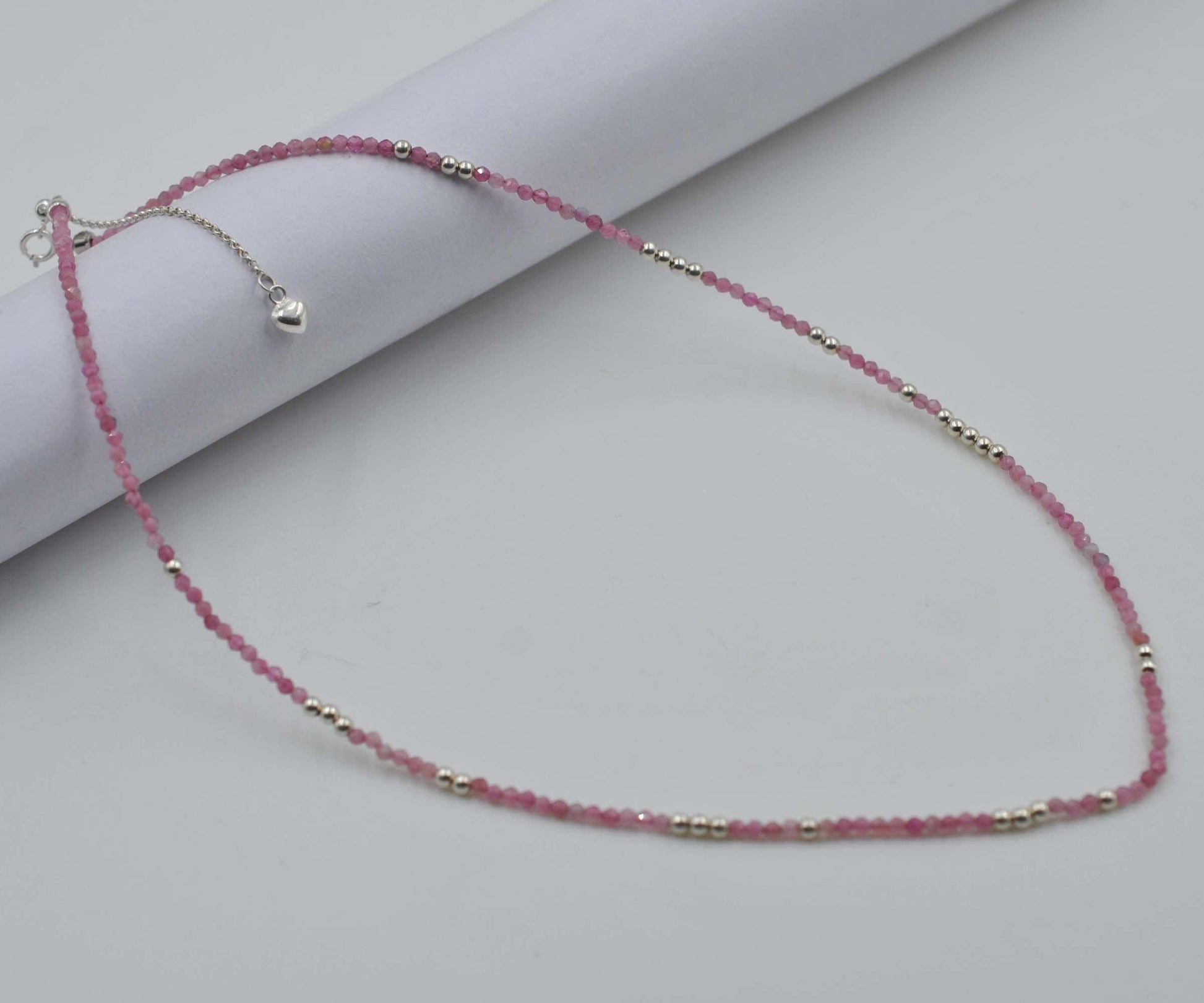 Pink Tourmaline Minimalist Silver Charm Necklace - Kanika Creations