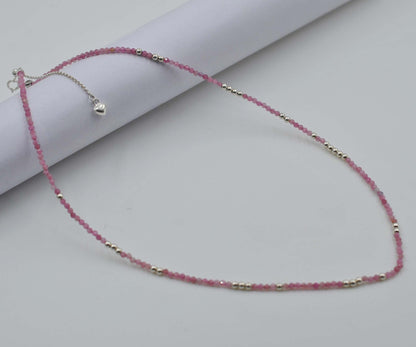 Pink Tourmaline Minimalist Silver Charm Necklace - Kanika Creations