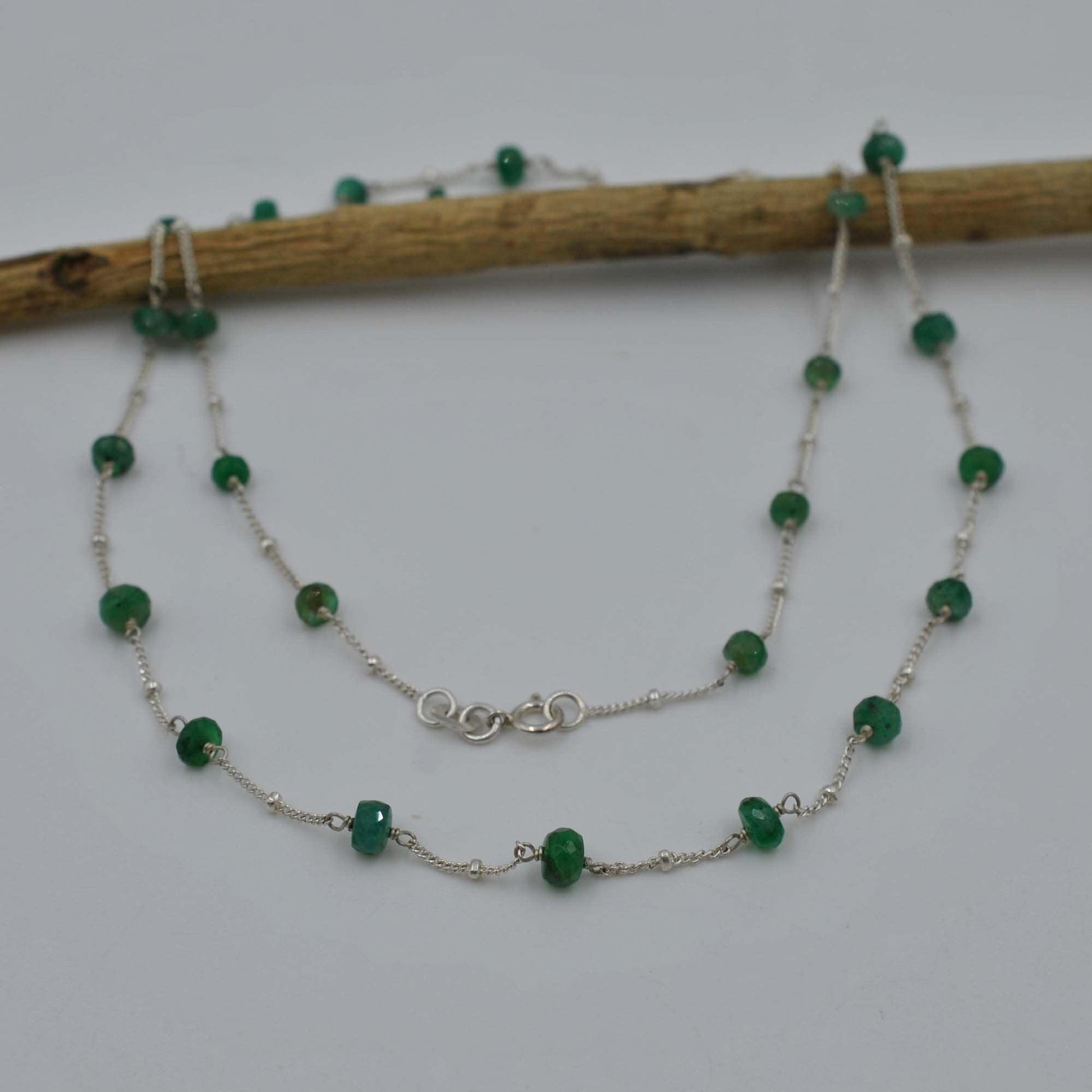 Natural Emerald Tiny Beaded Choker Chain Necklace - Kanika Creations