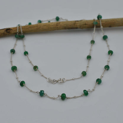 Natural Emerald Tiny Beaded Choker Chain Necklace - Kanika Creations