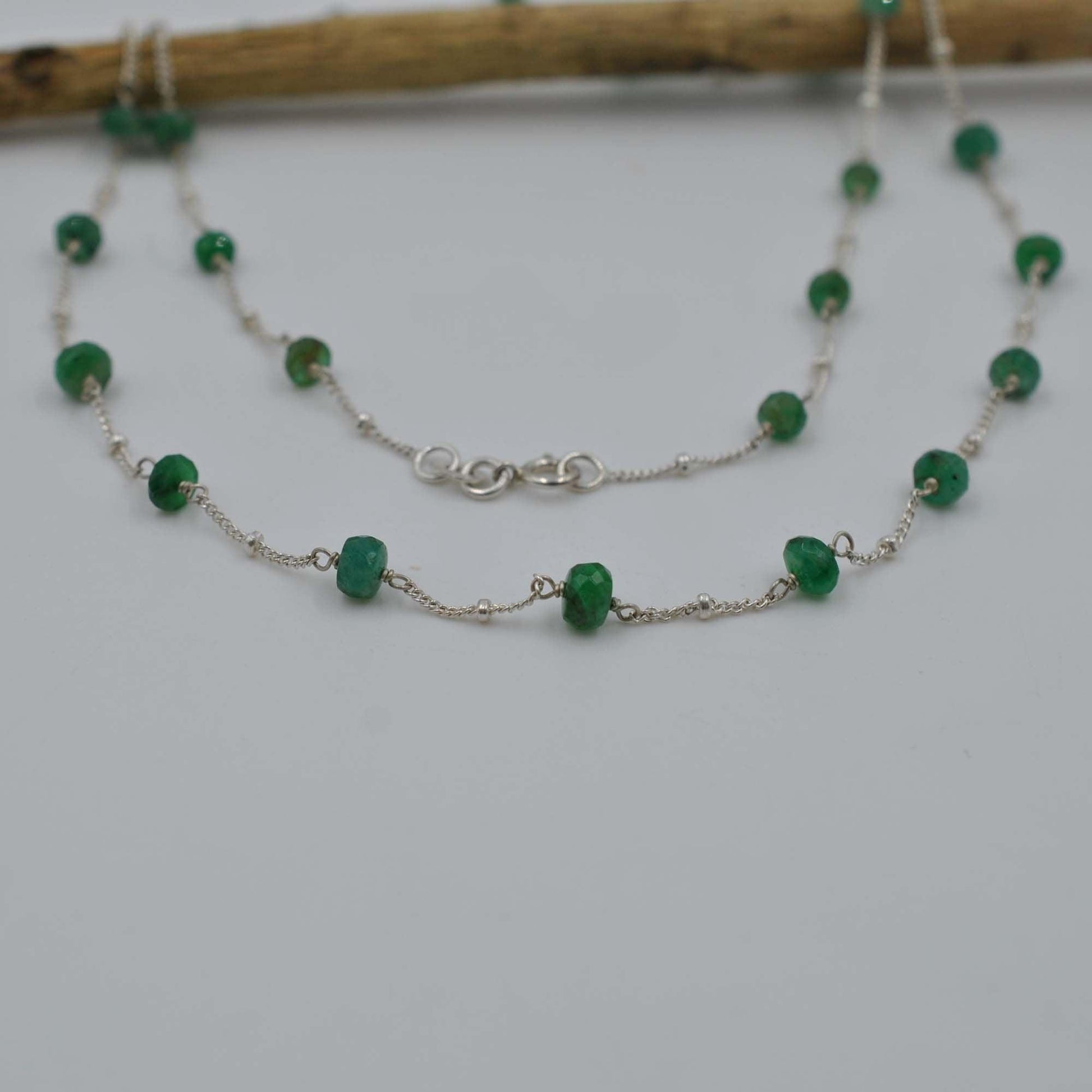 Natural Emerald Tiny Beaded Choker Chain Necklace - Kanika Creations