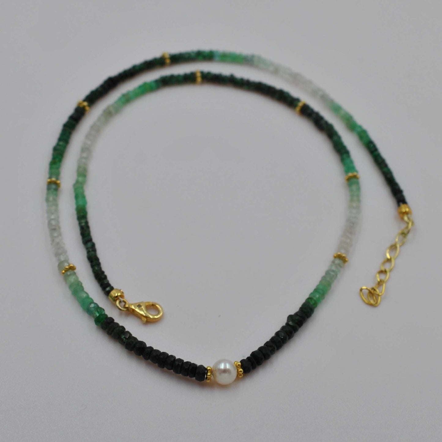 Shaded Emerald Beaded Silver Necklace - Kanika Creations
