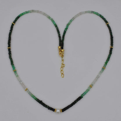 Shaded Emerald Beaded Silver Necklace - Kanika Creations
