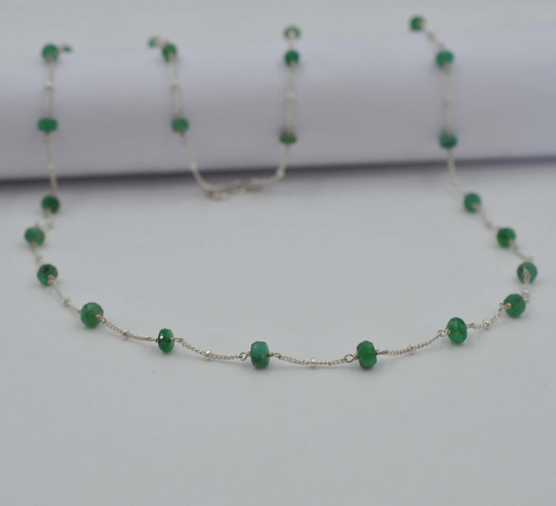 Natural Emerald Tiny Beaded Choker Chain Necklace - Kanika Creations