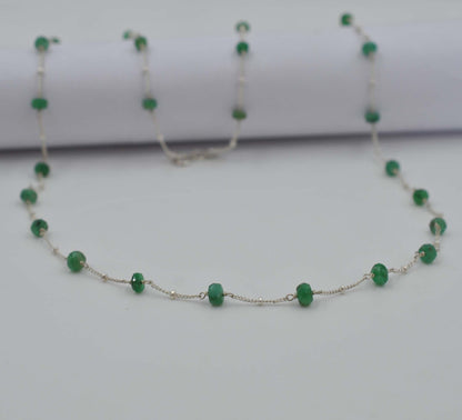 Natural Emerald Tiny Beaded Choker Chain Necklace - Kanika Creations