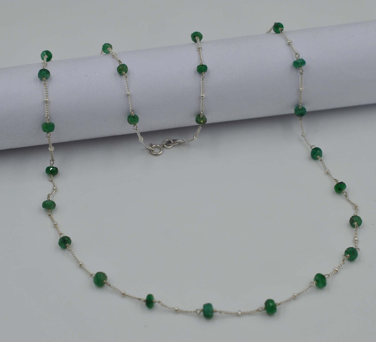 Natural Emerald Tiny Beaded Choker Chain Necklace - Kanika Creations