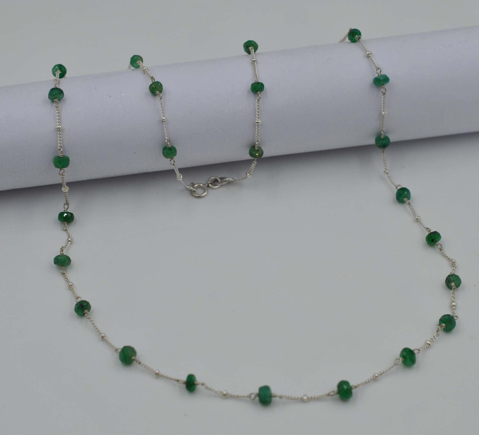 Natural Emerald Tiny Beaded Choker Chain Necklace - Kanika Creations