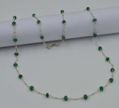 Natural Emerald Tiny Beaded Choker Chain Necklace - Kanika Creations
