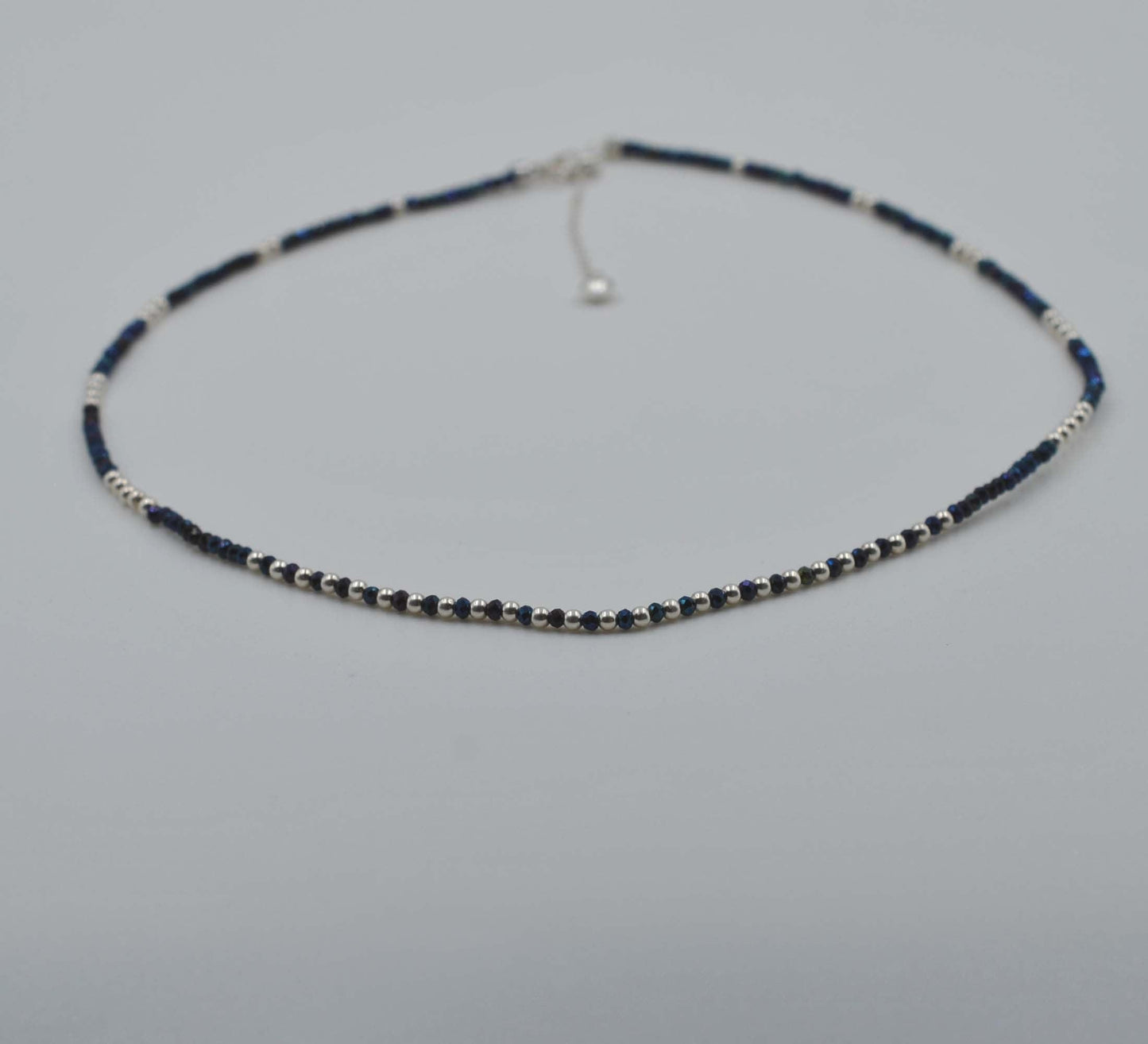 Blue Mystic Coated Faceted Beaded Silver Charm Necklace - Kanika Creations