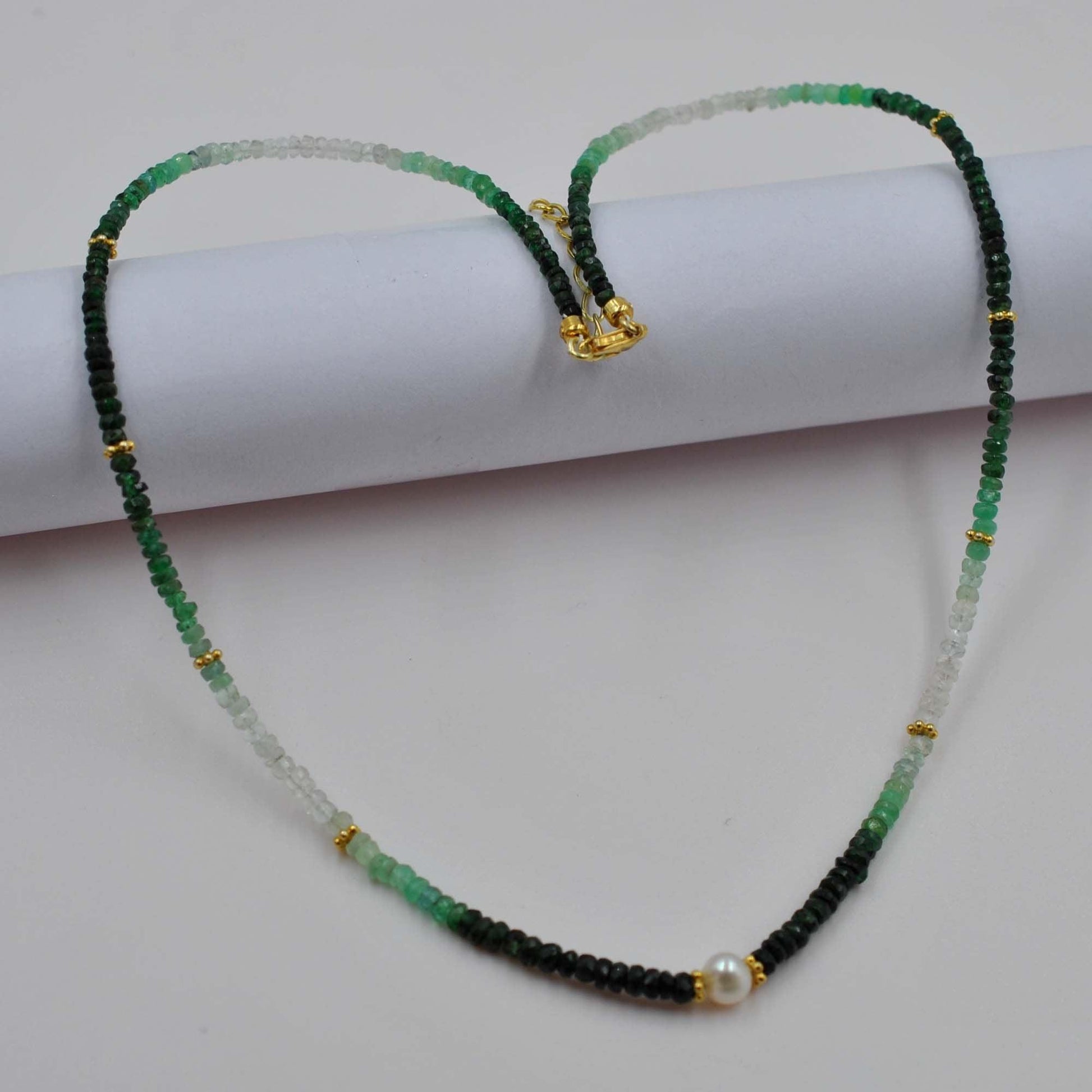 Shaded Emerald Beaded Silver Necklace - Kanika Creations