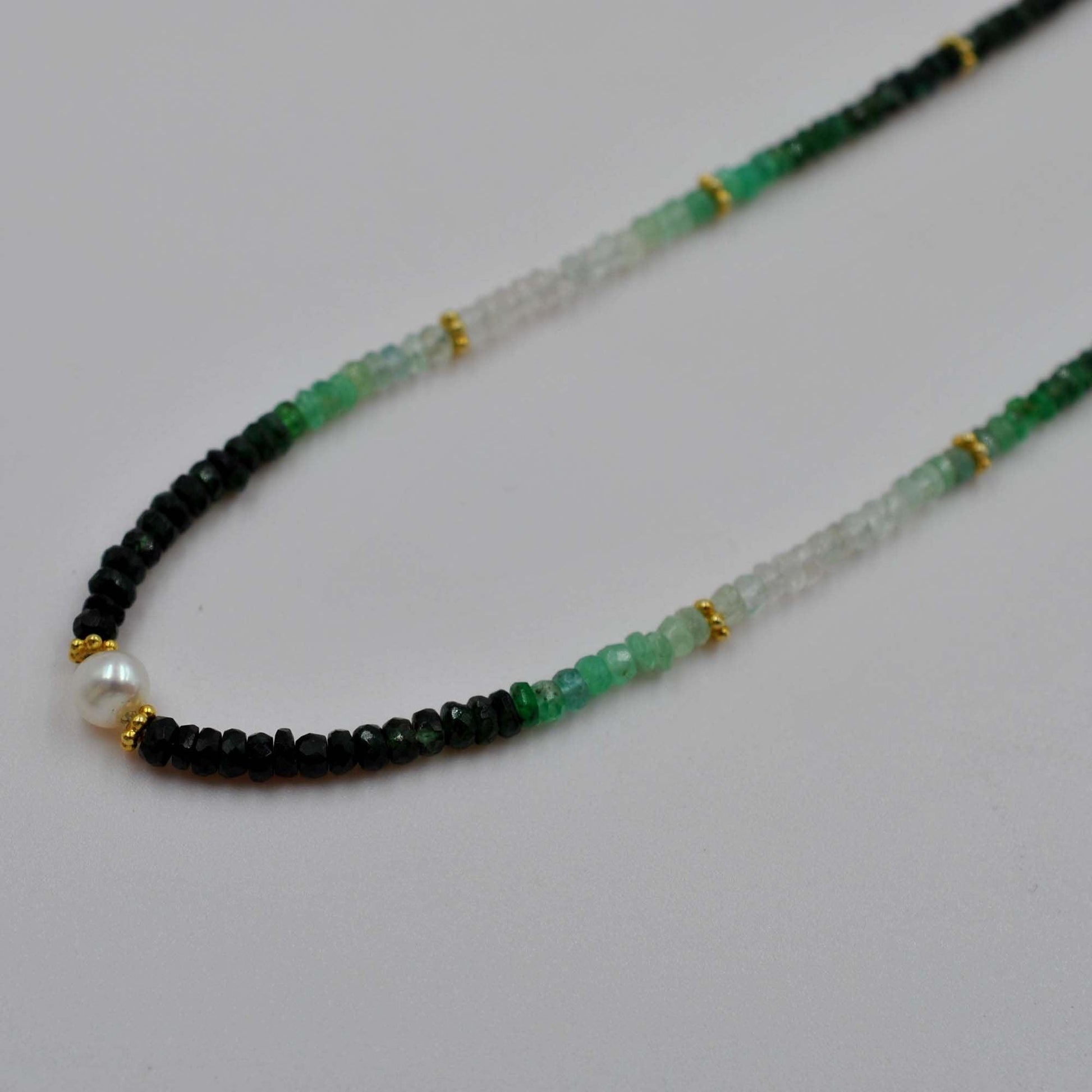 Shaded Emerald Beaded Silver Necklace - Kanika Creations