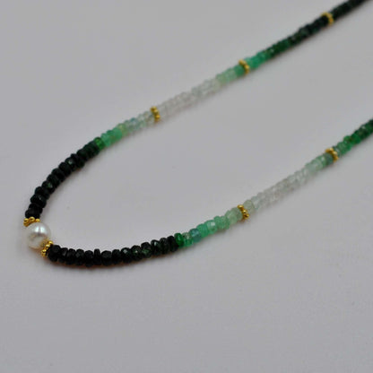 Shaded Emerald Beaded Silver Necklace - Kanika Creations