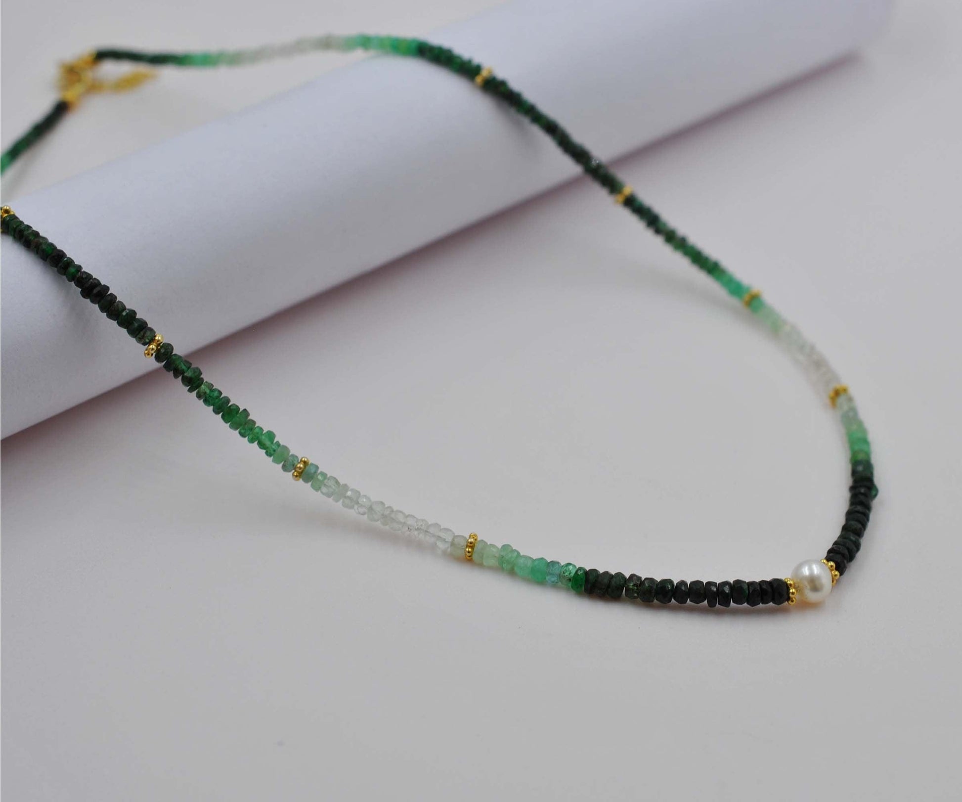 Shaded Emerald Beaded Silver Necklace - Kanika Creations