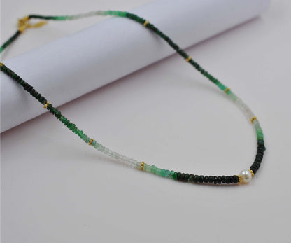 Shaded Emerald Beaded Silver Necklace - Kanika Creations