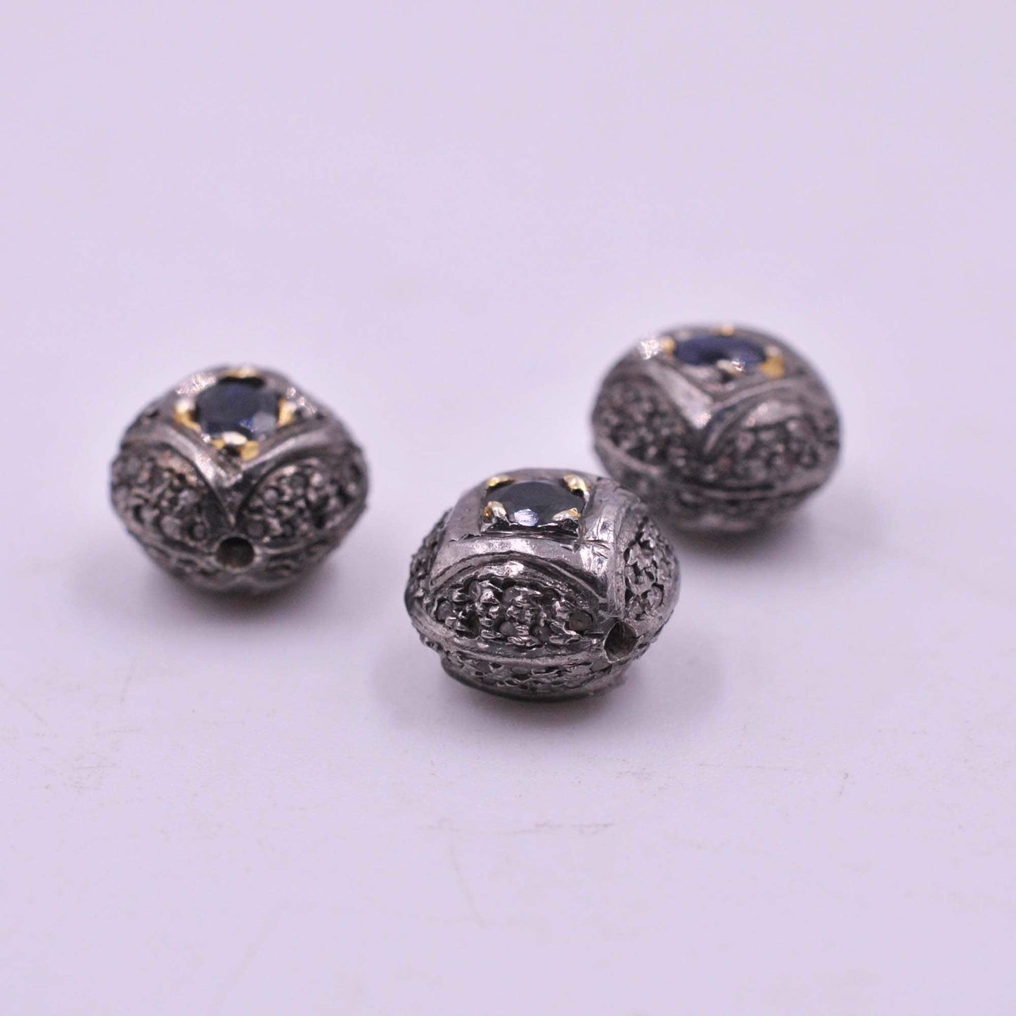 925 Sterling Silver Blue Sapphire & Pave Diamond Spacer Beads - Kanika Creations