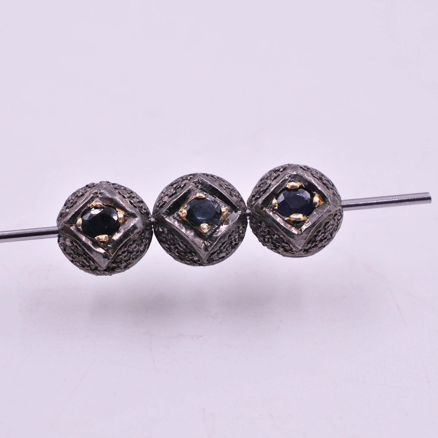 925 Sterling Silver Blue Sapphire & Pave Diamond Spacer Beads - Kanika Creations