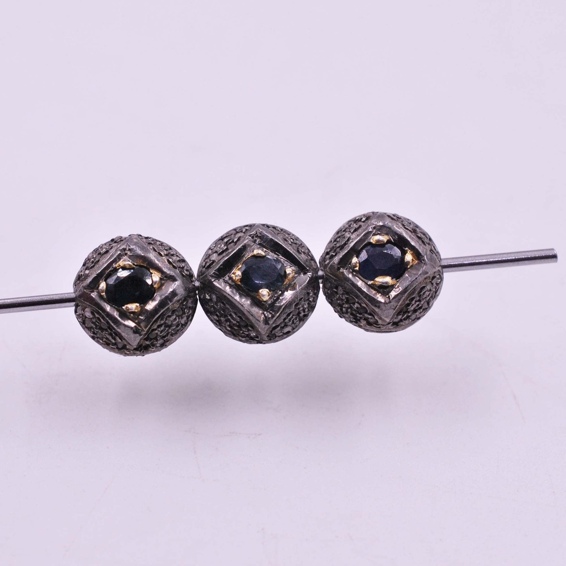 925 Sterling Silver Blue Sapphire & Pave Diamond Spacer Beads - Kanika Creations
