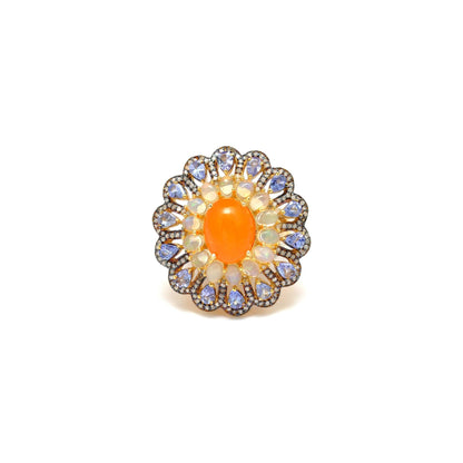 Victorian Tanzanite With Opal Diamond Silver Ring Size 7 - Kanika Creations