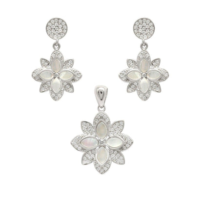 CZ Mother of Pearl Jewelry Set – Elegant Earrings & Pendant - Kanika Creations