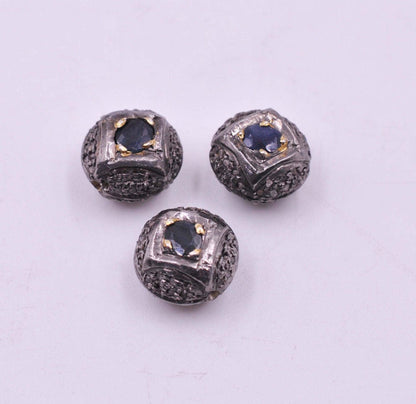 925 Sterling Silver Blue Sapphire & Pave Diamond Spacer Beads - Kanika Creations