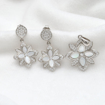 CZ Mother of Pearl Jewelry Set – Elegant Earrings & Pendant - Kanika Creations