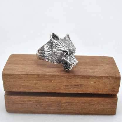 925 Sterling Silver Wolf Ring 11 US - Kanika Creations