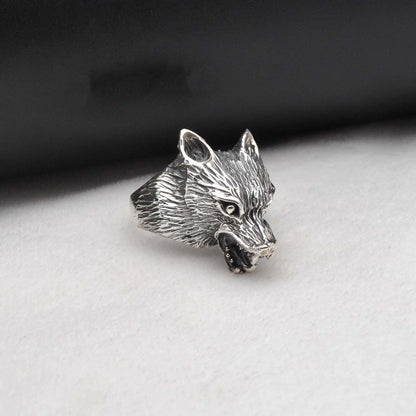 925 Sterling Silver Wolf Ring 11 US - Kanika Creations