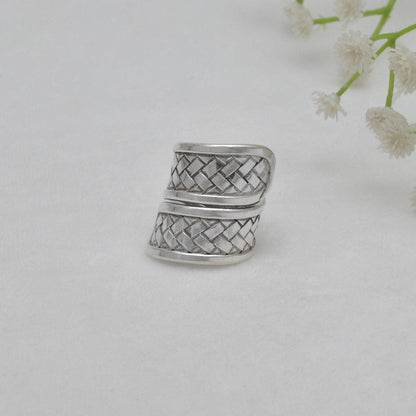 Tribal Braided 925 Silver Long Statement Ring Size 9 - Kanika Creations