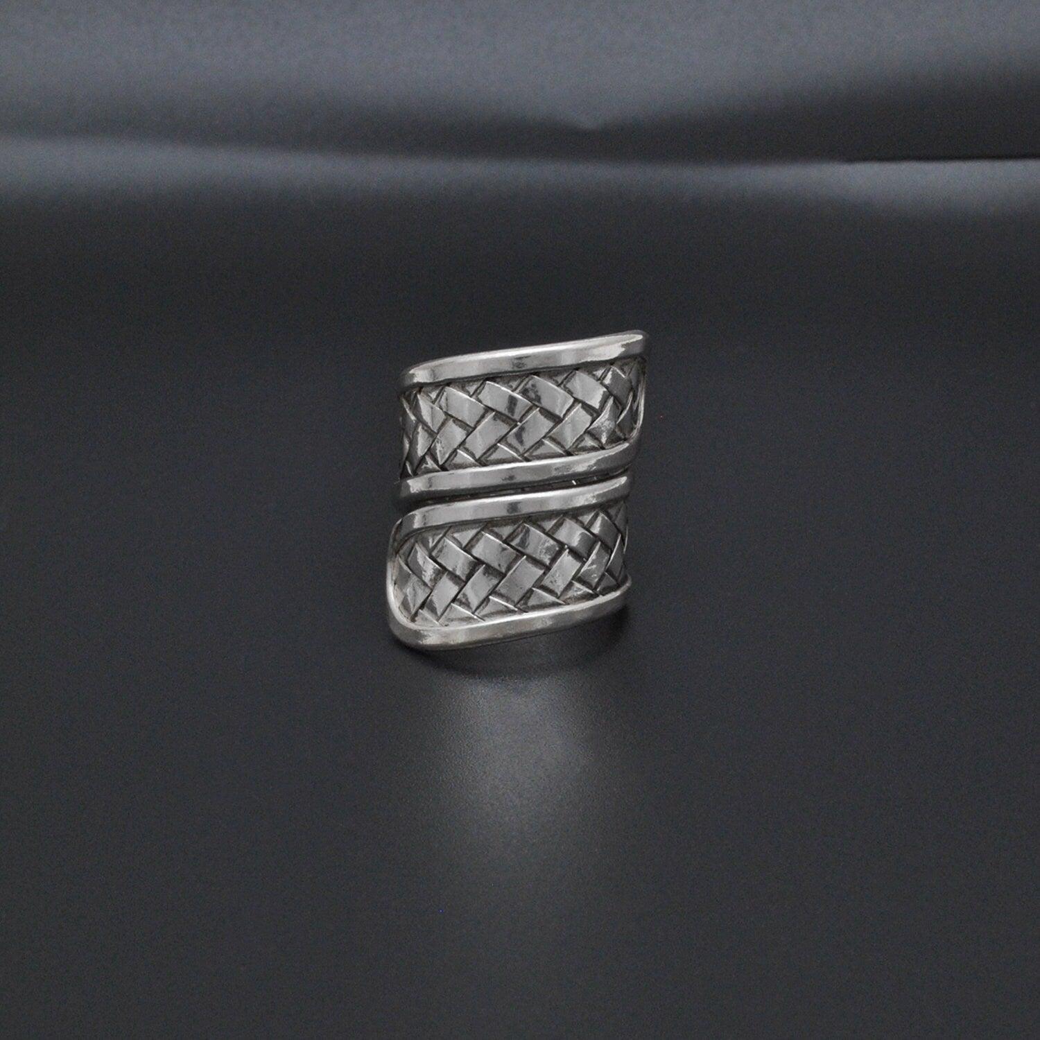 Tribal Braided 925 Silver Long Statement Ring Size 9 - Kanika Creations