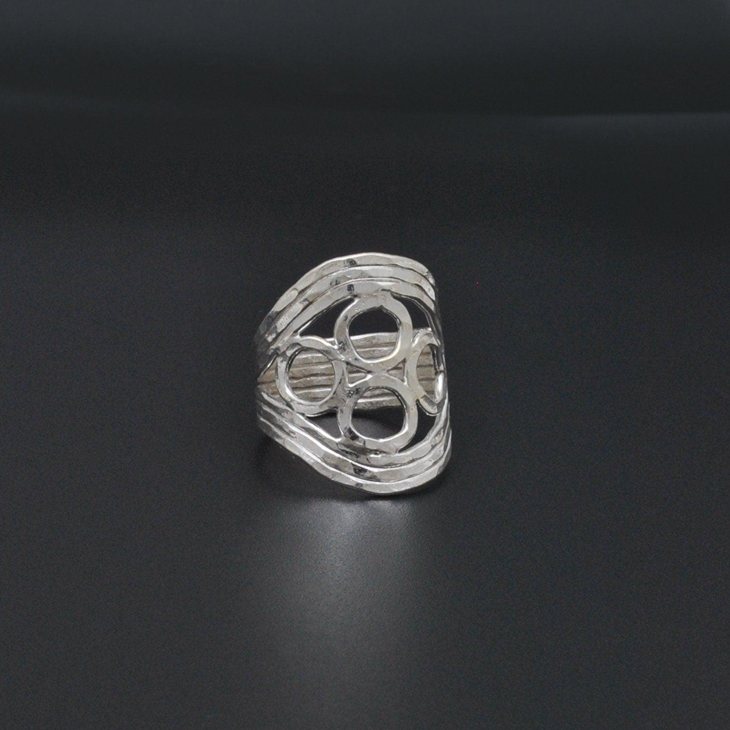 Handmade Sterling Silver Beaten Band Ring Size 8 - Kanika Creations