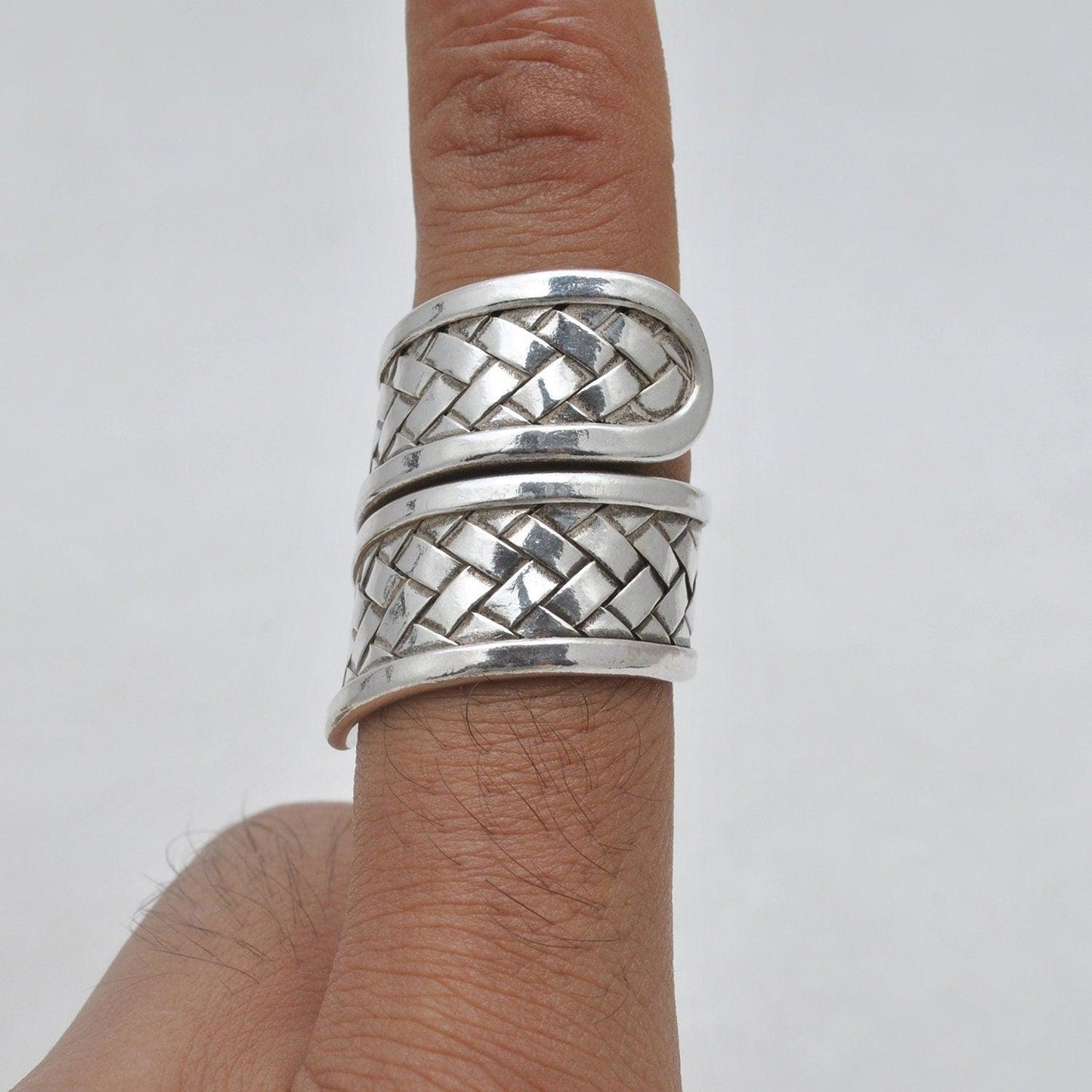 Tribal Braided 925 Silver Long Statement Ring Size 9 - Kanika Creations