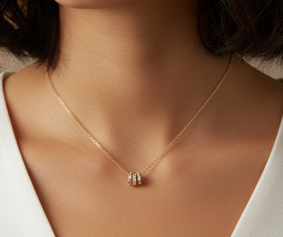 6mm Diamond Eternity Wheel Bead 14K Gold Styled on Necklace Chain – Close Up