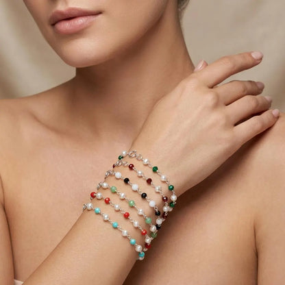 925 Silver Multi Chalcedony & Pearl Chain Necklace – Matching Bracelet Available