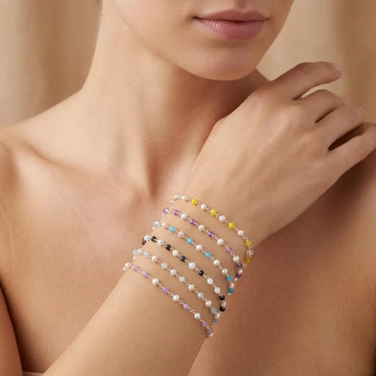 925 Silver Gemstone & Pearl Bracelet – Yellow Chalcedony, Amethyst, Sapphire Quartz