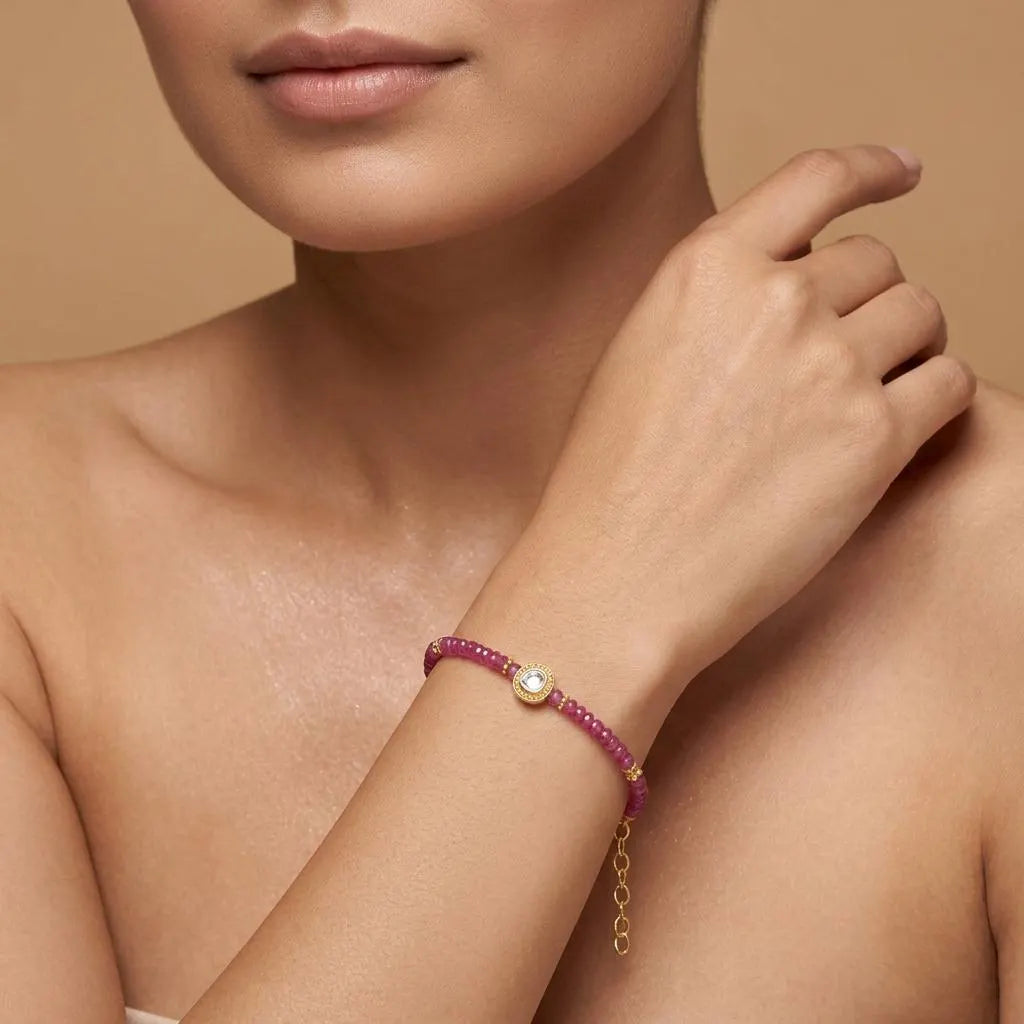 Natural Ruby & Diamond Beaded Bracelet | Handmade Gemstone Bracelet for Women | July Birthstone Luxury Gift