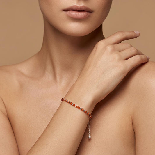 Natural Hessonite Garnet Dainty Beaded Bracelet | Handmade Cinnamon Orange Gemstone Bracelet for Women | Unique Jewelry Gift