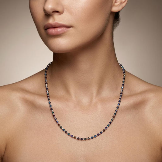 Natural Black Spinel Blue Mystic Coated Beaded Charm Necklace | Handmade Dark Gemstone Necklace for Women | Statement Gift