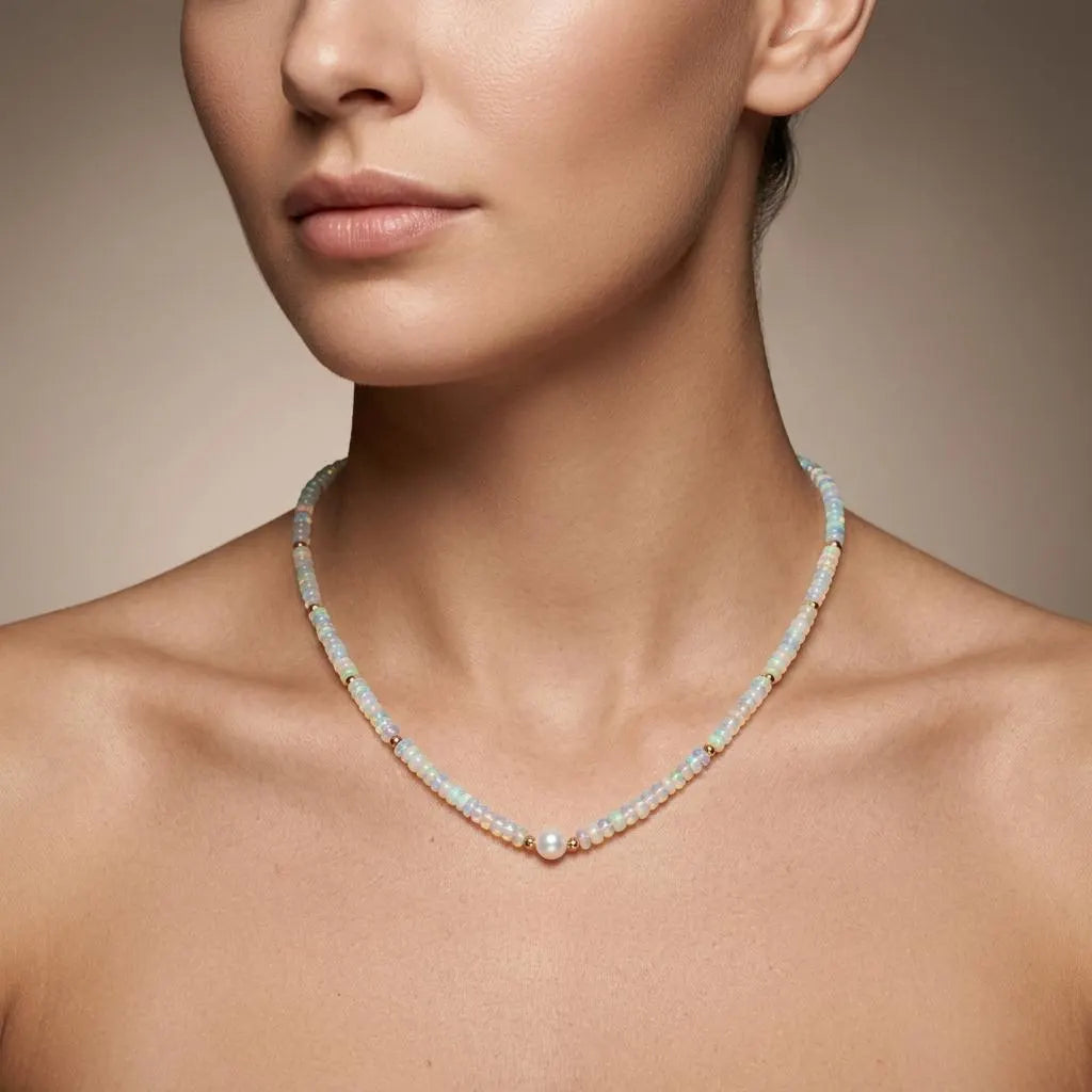 Natural Ethiopian Opal & Tanzanite Beaded Necklace | Handmade Gemstone Strand Necklace for Women | Birthstone Gift