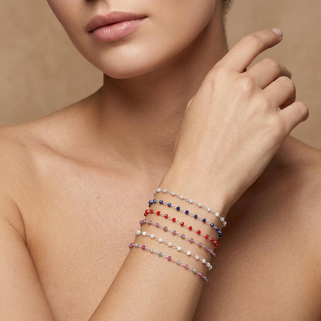 925 Sterling Silver Multi-Gemstone Beaded Bracelet | Kanika Creations
