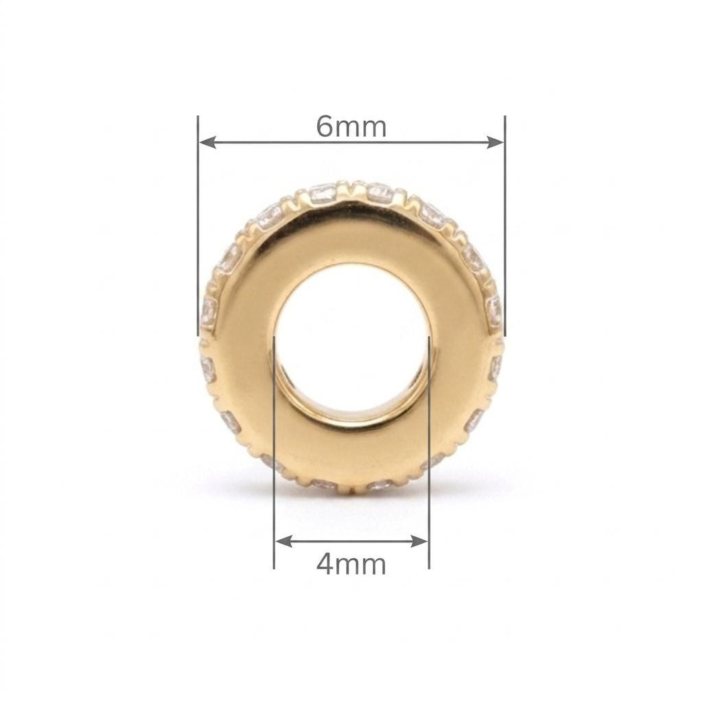6mm Diamond Wheel Spacer 14K Gold – 6mm Diameter, 4mm Hole Size Measurements