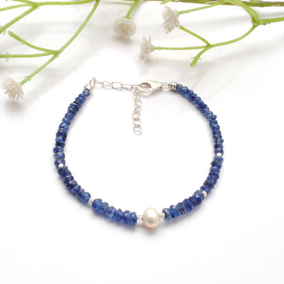 Kyanite Pearl Bracelet for Women - Wrist Styled View Ice Blue