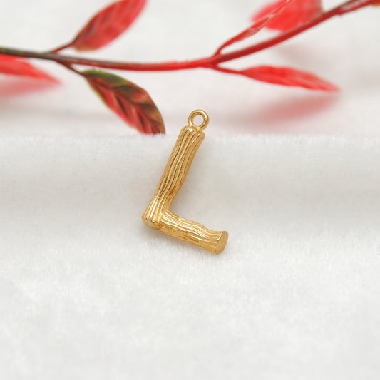 18k Solid Yellow Gold L Initial Letter Charm Pendant