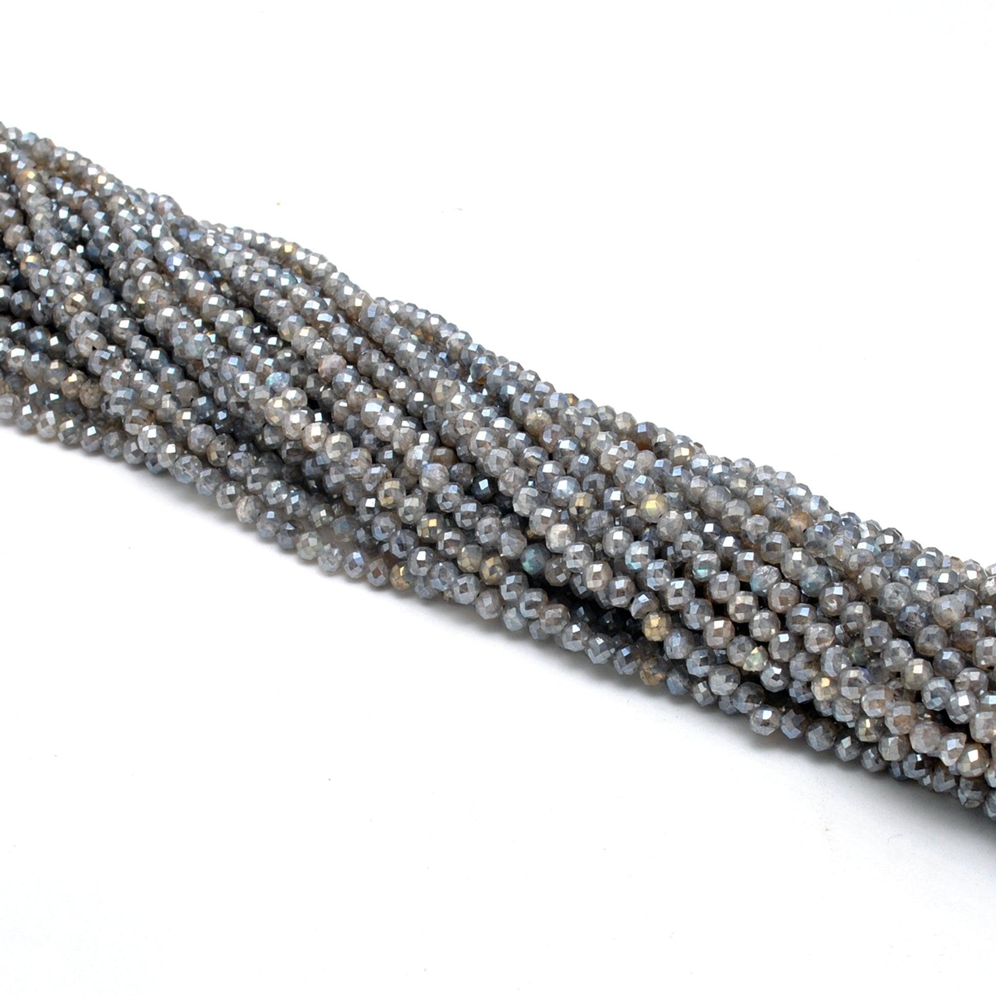 Labradorite faceted beads 4mm - flash play of color close-up