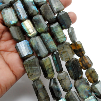 Labradorite faceted octagon beads mixed sizes - side flash view